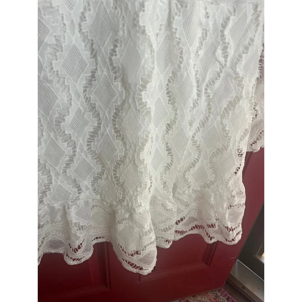 Melloday‎ Lace Mini Dress White Ruffle Long Sleeve Bridal Baby Shower Boho XL
